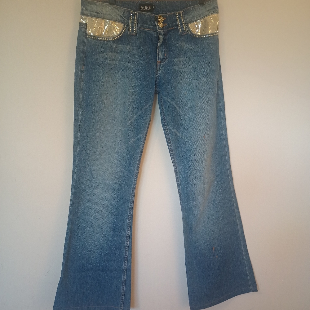 Vintage Gold and Studded Flared Jeans By ABS Allen Schwartz size 31